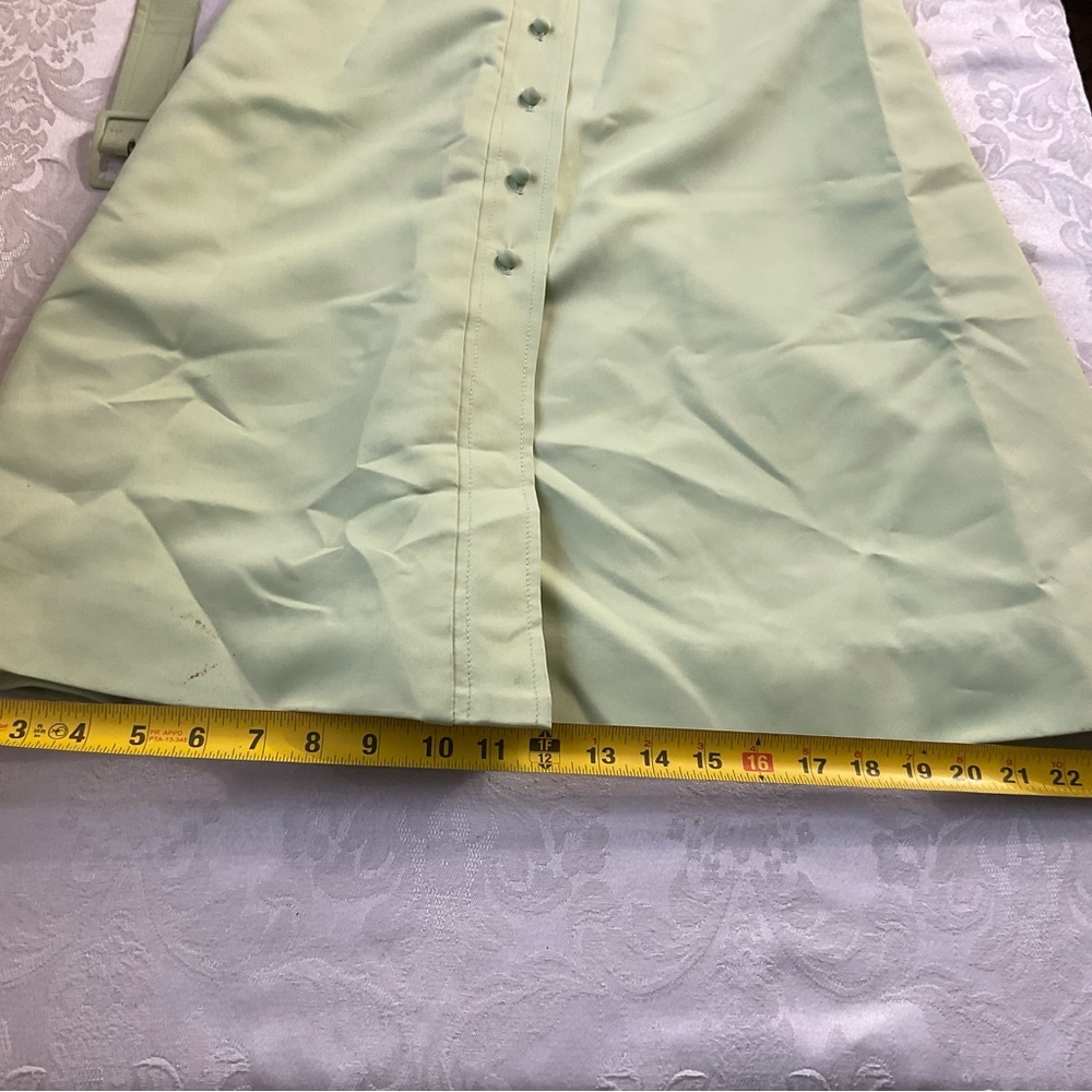 Vintage Women Size 8 Green Sleeveless Collared Button Belted Midi Shirt Dress - Picture 8 of 10